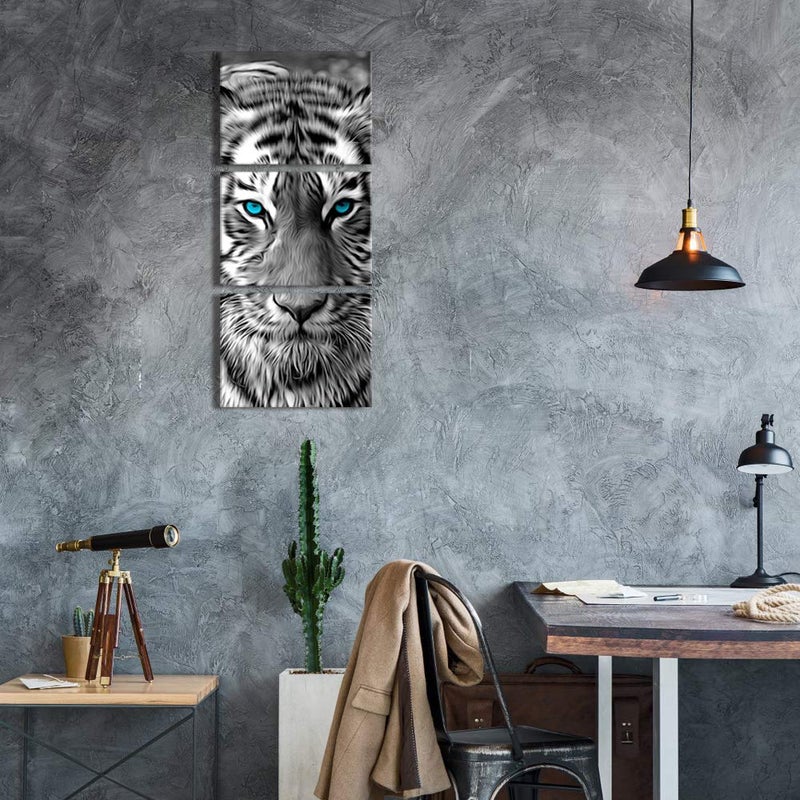 Visual Art Decor Black and White Tiger Decor Painting Wildlife Picture Canvas Wall Art for Home Office Bedroom Decoration Ready to Hang 12inx16inx3Pieces - Image 3